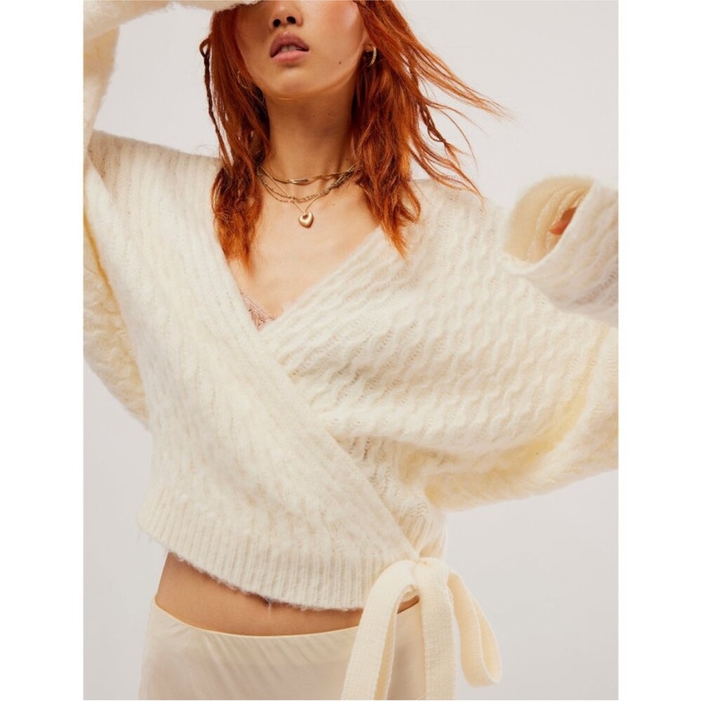 Free People Over You Wrap Cream Cardigan Sweater